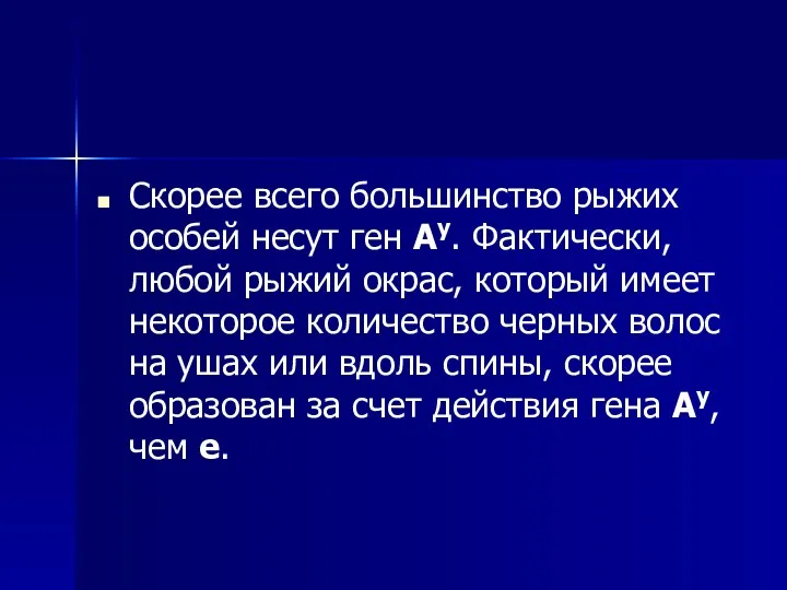 Скорее всего большинство рыжих особей несут ген Аy. Фактически, любой