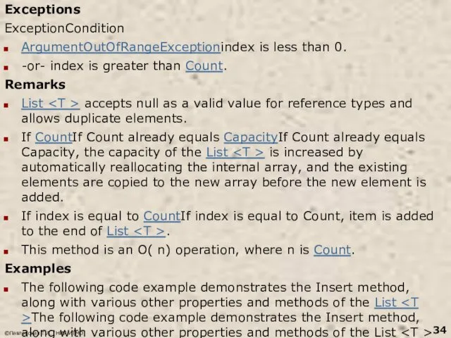 Exceptions ExceptionCondition ArgumentOutOfRangeExceptionindex is less than 0. -or- index is