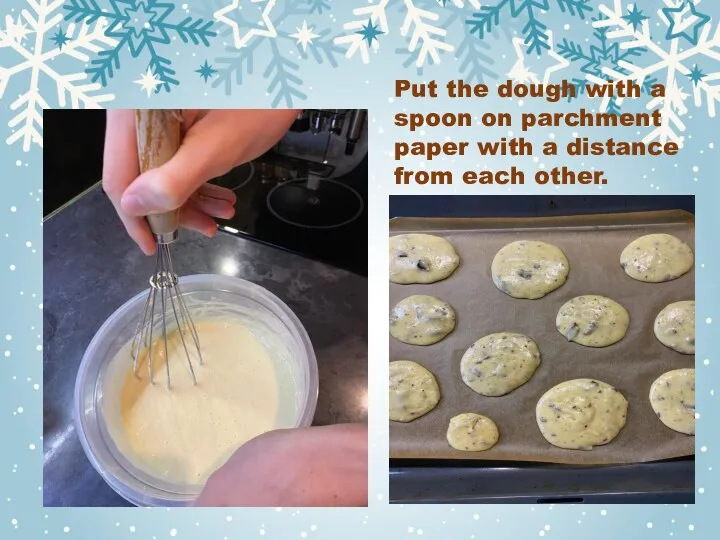 Put the dough with a spoon on parchment paper with a distance from each other.