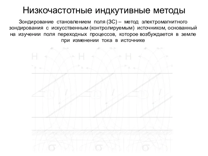 Низкочастотные индкутивные методы Зондирование становлением поля (ЗС) – метод электромагнитного