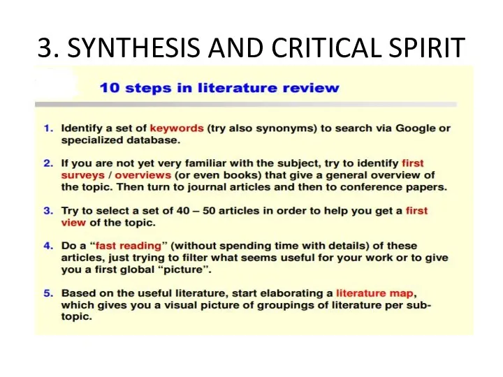 3. SYNTHESIS AND CRITICAL SPIRIT