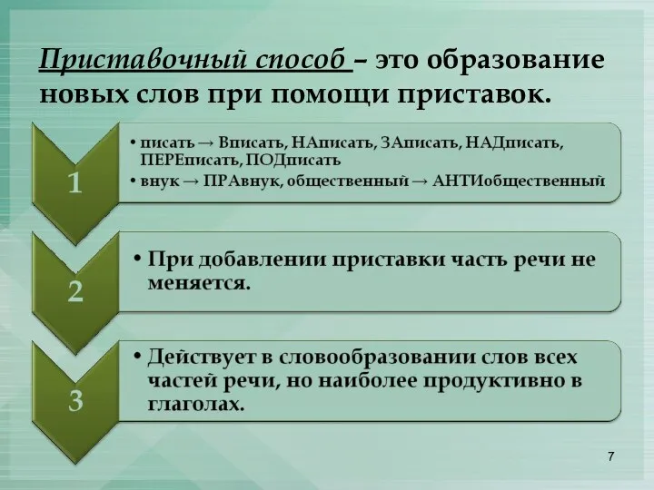 Приставочный способ – это образование новых слов при помощи приставок.