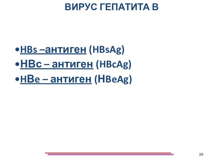 ВИРУС ГЕПАТИТА В HBs –антиген (HBsAg) НВс – антиген (HBcAg) HВe – антиген (НBeAg)