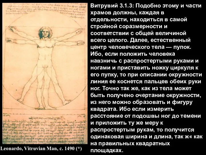 Leonardo, Vitruvian Man, c. 1490 (*) Витрувий 3.1.3: Подобно этому