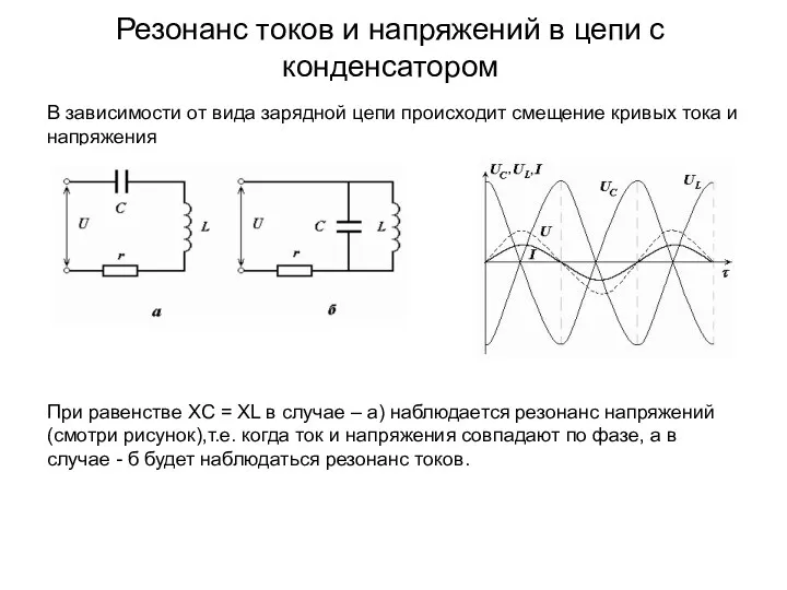 Резонанс токов и напряжений в цепи с конденсатором В зависимости