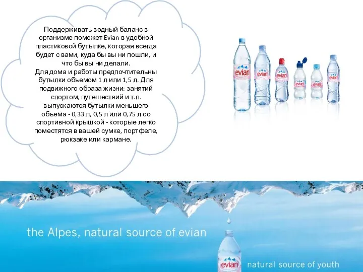 Поддерживать водный баланс в организме поможет Evian в удобной пластиковой