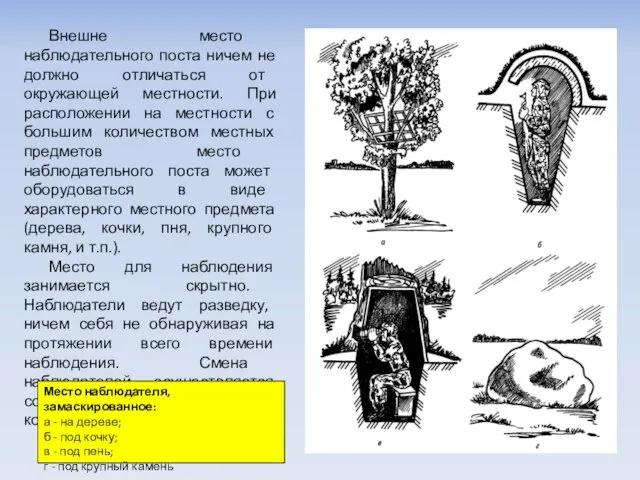 Внешне место наблюдательного поста ничем не должно отличаться от окружающей