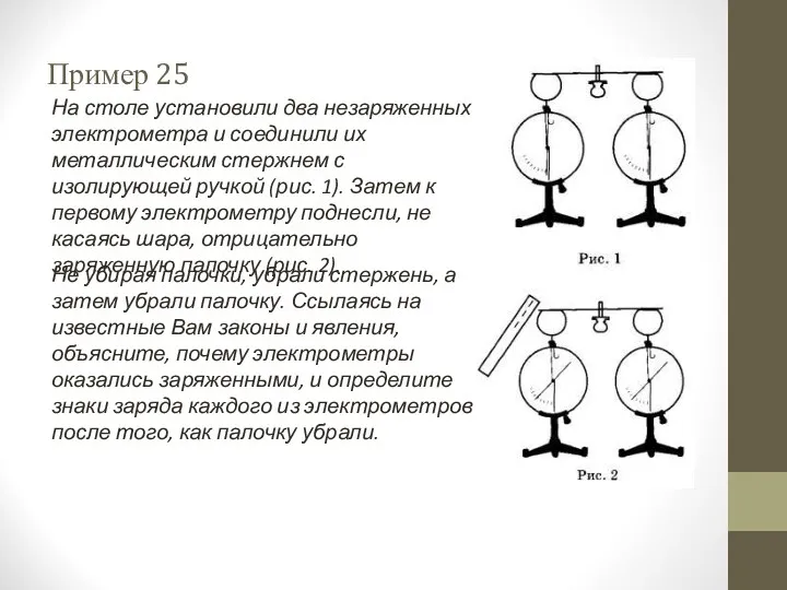 На столе установили два незаряженных электрометра и соединили их металлическим