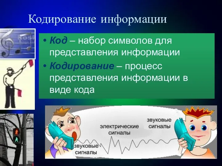 Кодирование информации Код – набор символов для представления информации Кодирование