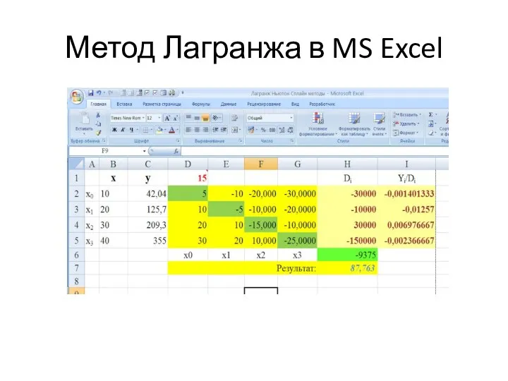 Метод Лагранжа в MS Excel