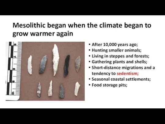 Mesolithic began when the climate began to grow warmer again After 10,000 years