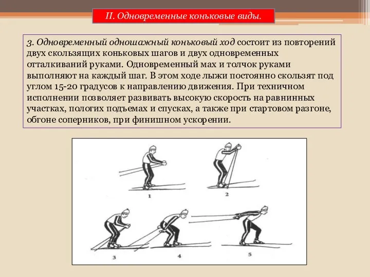 3. Одновременный одношажный коньковый ход состоит из повторений двух скользящих