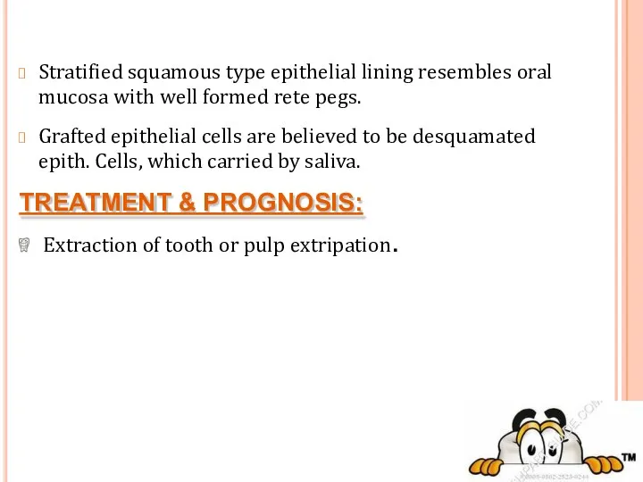 Stratified squamous type epithelial lining resembles oral mucosa with well