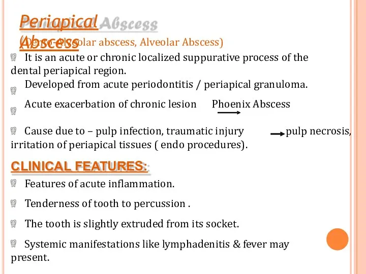pulp necrosis, Cause due to – pulp infection, traumatic injury irritation of periapical