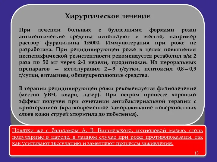 Хирургическое лечение При лечении больных с буллезными формами рожи антисептические