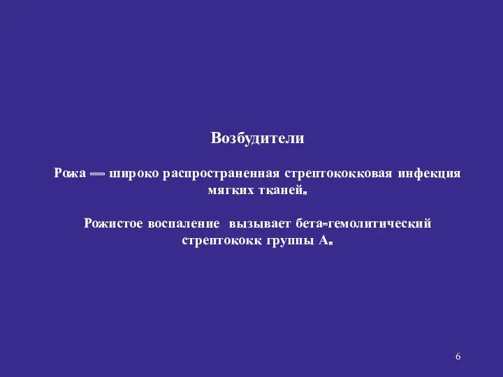 Возбудители Рожа — широко распространенная стрептококковая инфекция мягких тканей. Рожистое воспаление вызывает бета-гемолитический стрептококк группы А.