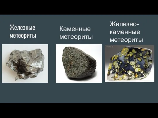 Железные метеориты Каменные метеориты Железно-каменные метеориты