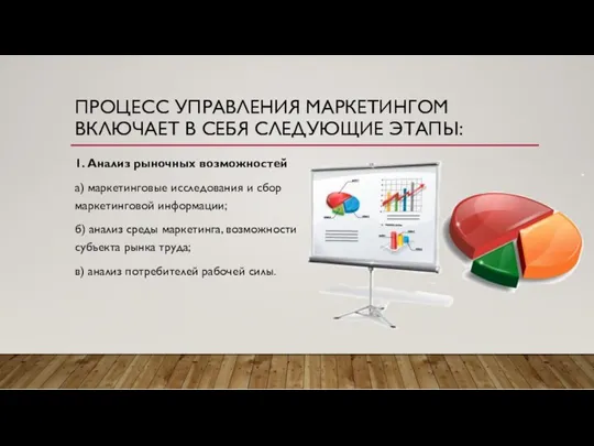 ПРОЦЕСС УПРАВЛЕНИЯ МАРКЕТИНГОМ ВКЛЮЧАЕТ В СЕБЯ СЛЕДУЮЩИЕ ЭТАПЫ: 1. Анализ