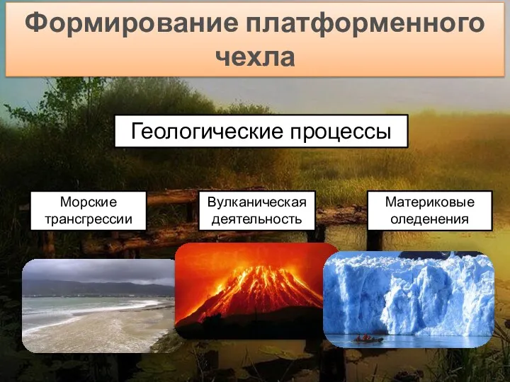 Формирование платформенного чехла Геологические процессы Морские трансгрессии Вулканическая деятельность Материковые оледенения