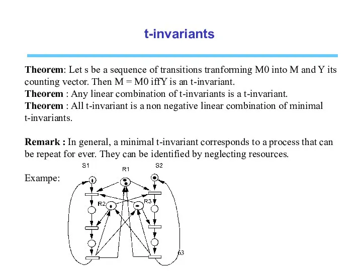 t-invariants Theorem: Let s be a sequence of transitions tranforming