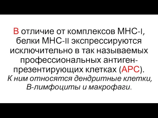 В отличие от комплексов МНС-I, белки МНС-II экспрессируются исключительно в