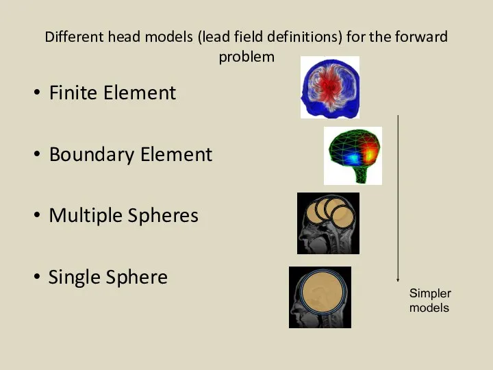 Different head models (lead field definitions) for the forward problem
