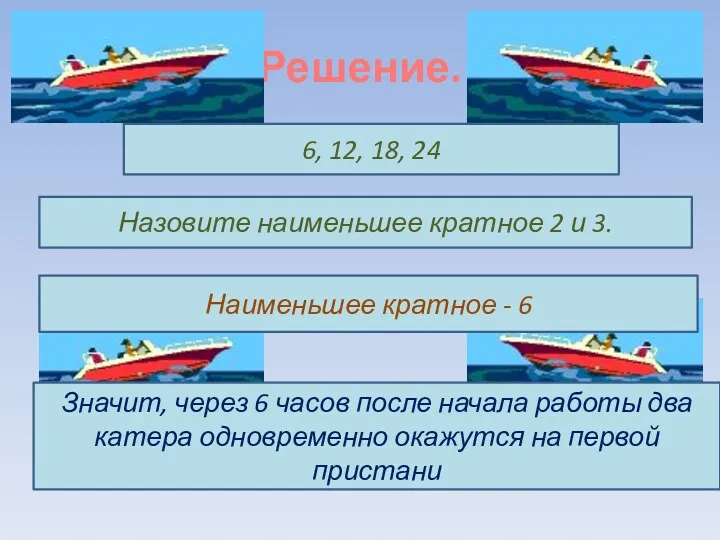 Решение. 6, 12, 18, 24 Назовите наименьшее кратное 2 и