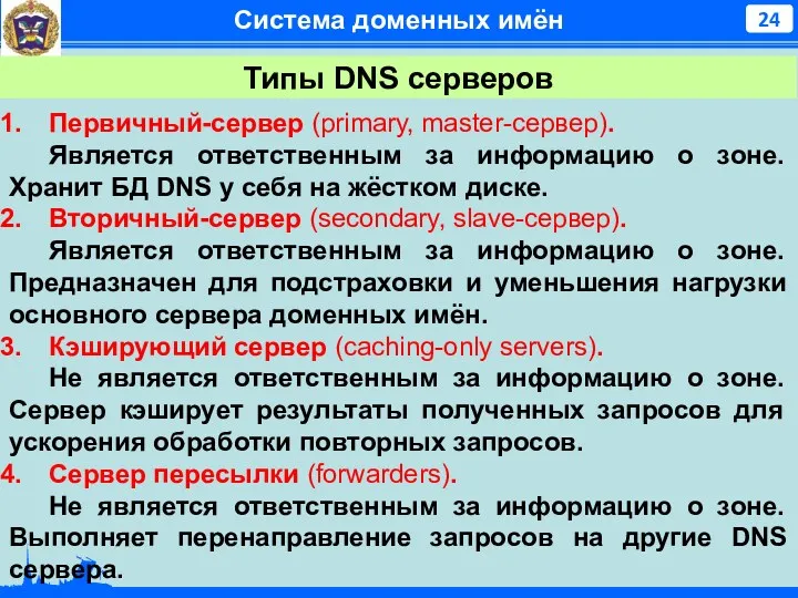 Система доменных имён Первичный-сервер (primary, master-сервер). Является ответственным за информацию