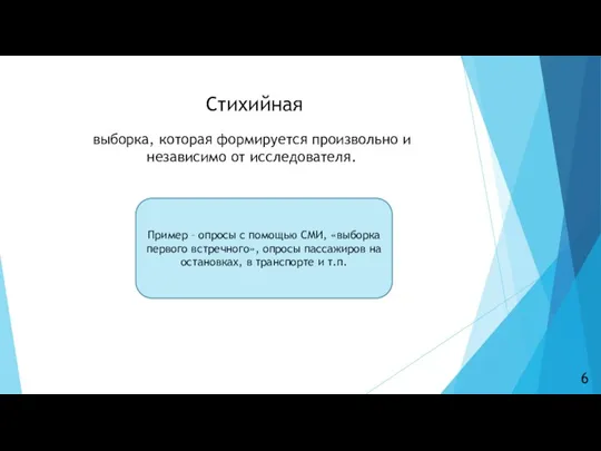 Стихийная выборка, которая формируется произвольно и независимо от исследователя. Пример