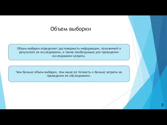 Объем выборки Объем выборки определяет достоверность информации, полученной в результате