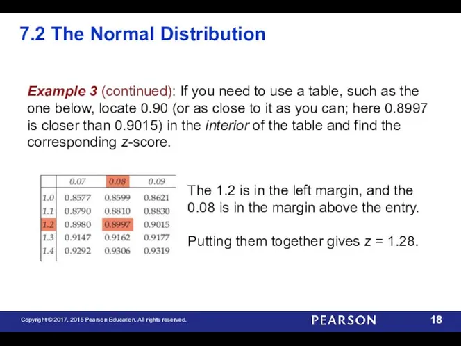7.2 The Normal Distribution Example 3 (continued): If you need to use a