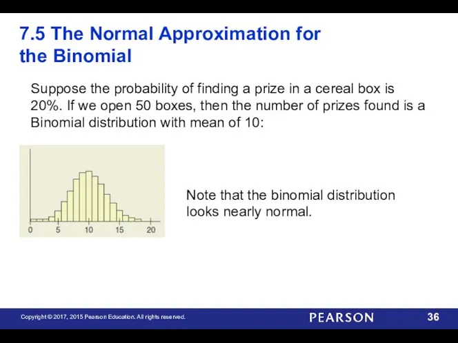 7.5 The Normal Approximation for the Binomial Suppose the probability of finding a