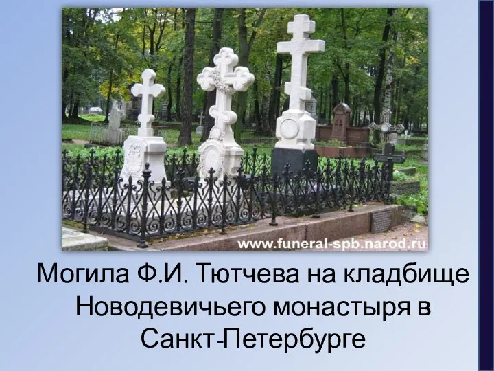 Могила Ф.И. Тютчева на кладбище Новодевичьего монастыря в Санкт-Петербурге