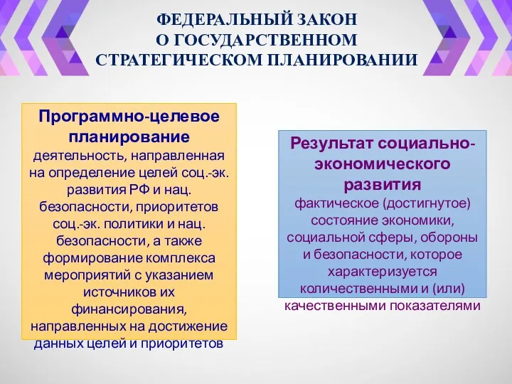 ФЕДЕРАЛЬНЫЙ ЗАКОН О ГОСУДАРСТВЕННОМ СТРАТЕГИЧЕСКОМ ПЛАНИРОВАНИИ Программно-целевое планирование деятельность, направленная