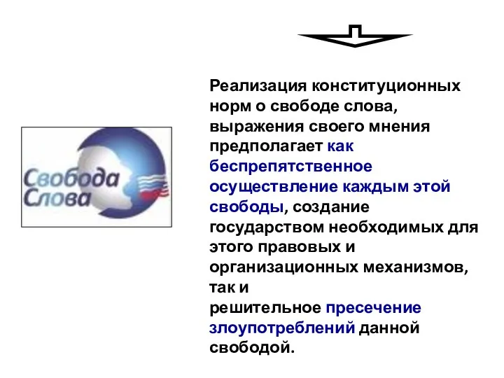 Реализация конституционных норм о свободе слова, выражения своего мнения предполагает