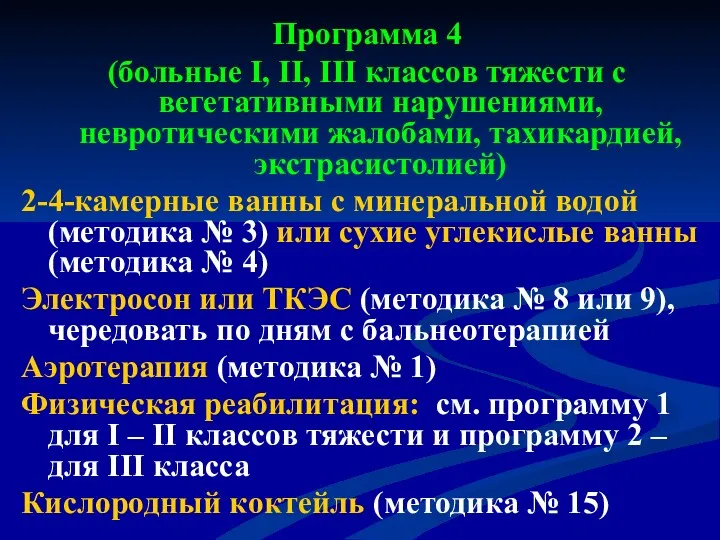 Программа 4 (больные I, II, III классов тяжести с вегетативными