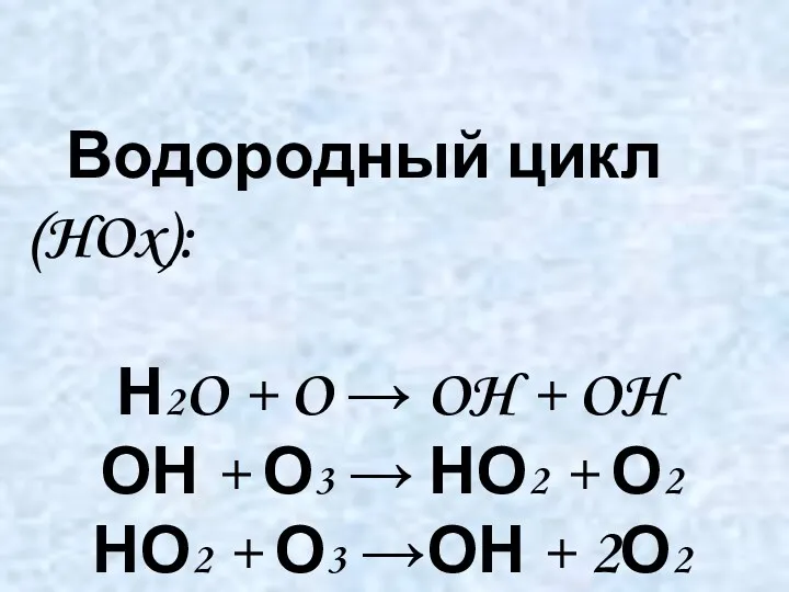 Водородный цикл (HOx): Н2O + O → OH + OH