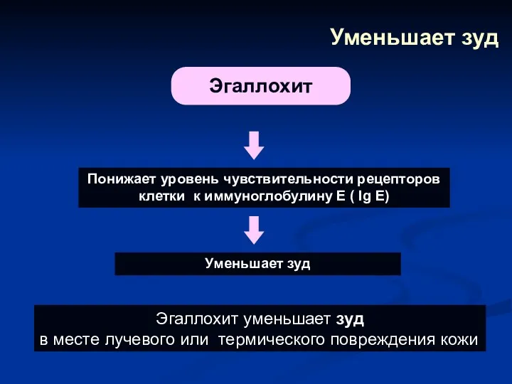 Понижает уровень чувствительности рецепторов клетки к иммуноглобулину Е ( Ig