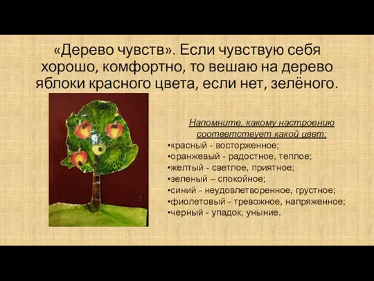 «Дерево чувств». Если чувствую себя хорошо, ком­фортно, то вешаю на