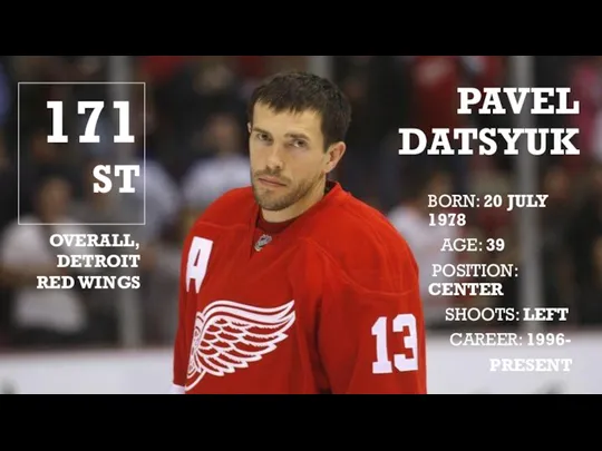 PAVEL DATSYUK BORN: 20 JULY 1978 AGE: 39 POSITION: CENTER