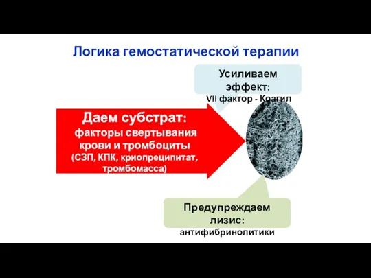 Логика гемостатической терапии Даем субстрат: факторы свертывания крови и тромбоциты