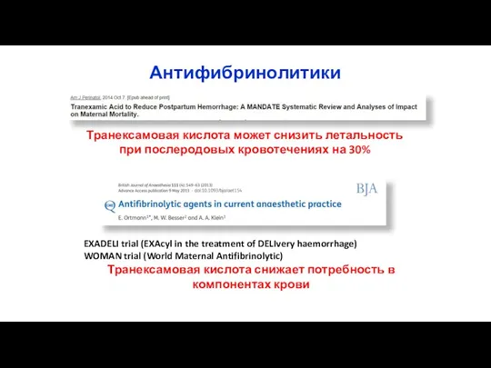 Антифибринолитики Транексамовая кислота может снизить летальность при послеродовых кровотечениях на