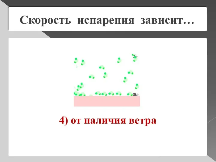 4) от наличия ветра Скорость испарения зависит…