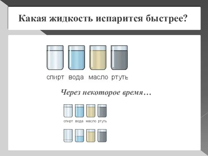 Какая жидкость испарится быстрее? Через некоторое время…