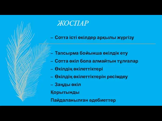 ЖОСПАР Сотта істі өкілдер арқылы жүргізу Тапсырма бойынша өкілдік ету Сотта өкіл бола