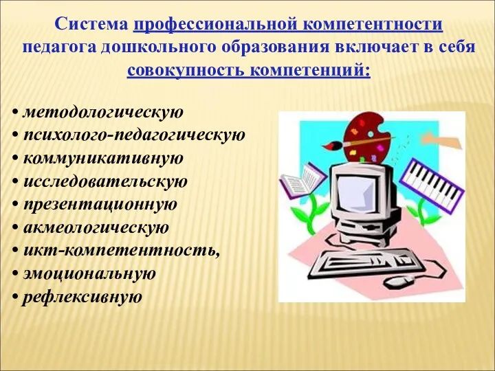 методологическую психолого-педагогическую коммуникативную исследовательскую презентационную акмеологическую икт-компетентность, эмоциональную рефлексивную Система