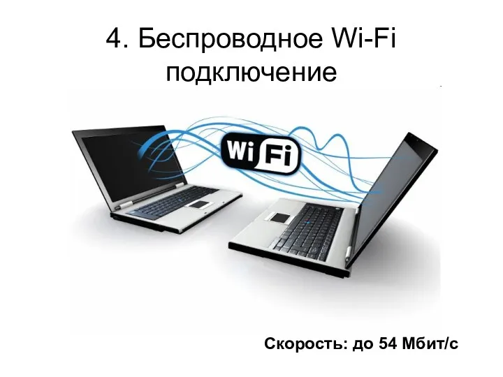 4. Беспроводное Wi-Fi подключение Скорость: до 54 Мбит/с