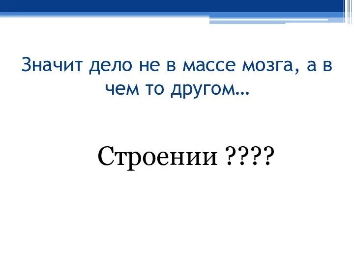 Значит дело не в массе мозга, а в чем то другом… Строении ????