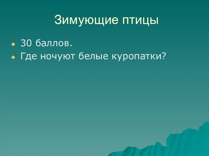 Зимующие птицы 30 баллов. Где ночуют белые куропатки?