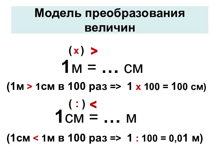 1м = … см 1см = … м ^ ^